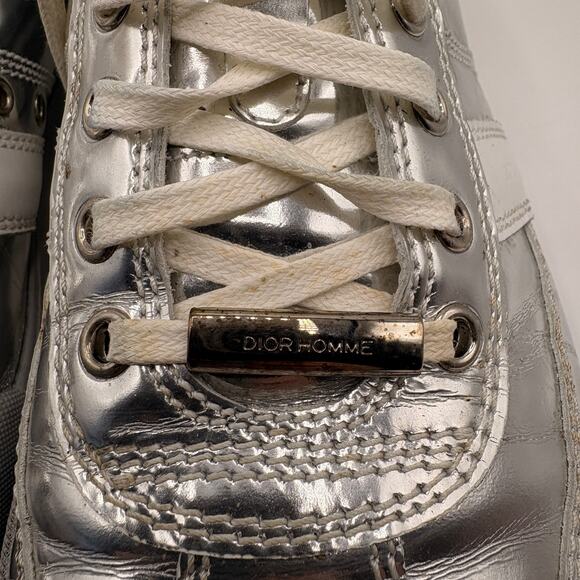 DIOR HOMME Metallic Low Top Sneakers Silver White Sz 42.5/US 9.5 $670 - Picture 6 of 15